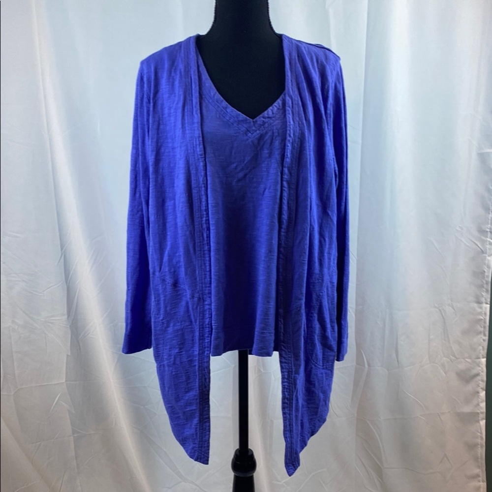 Chico's Two Piece Tank and Cardigan with Waterfall Drape Cotton Blend